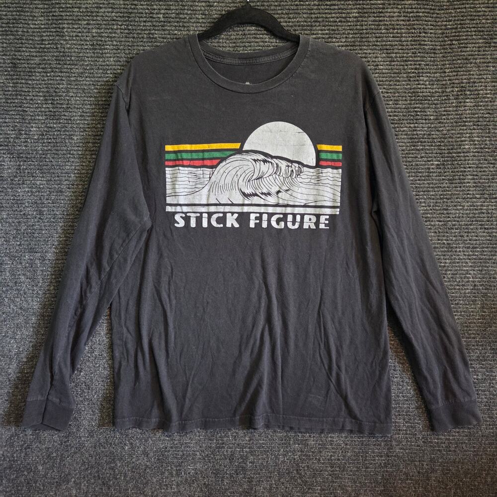 Stick Figure Reggae Band Long Sleeve Shirt Mens Large Black Ocean Wave Sun Rasta